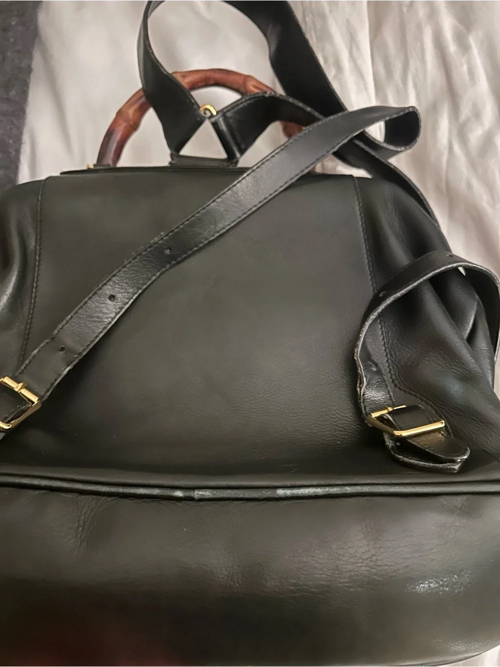 Gucci Black Leather Bamboo-Handle Backpack